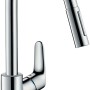 Hansgrohe Focus Küchenarmatur, 240 mm, Chrom, mit ausziehbarer Geschirrbrause.