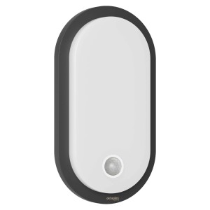 Ovale Oktaplex LED-Lampe in Anthrazit mit Bewegungsmelder für den Außenbereich.