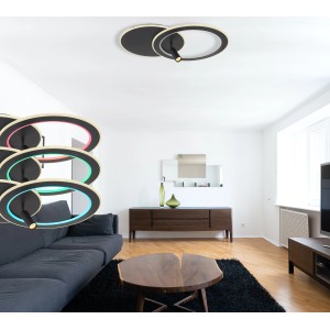 Moderne LED-Deckenleuchte Marian, 2-flammig, schwarz matt, mit Farbwechsler und Fernbedienung.