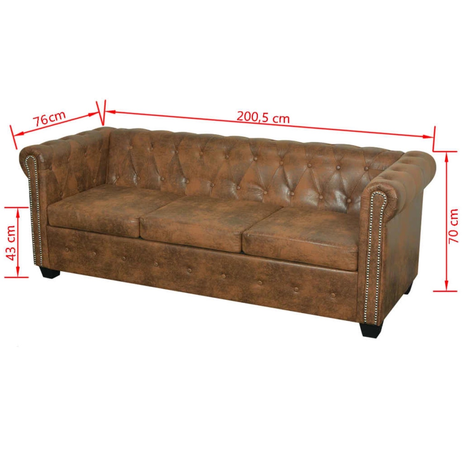 Braunes vidaXL Chesterfield Sofa-Set (2- und 3-Sitzer) mit Knopfheftung und Ziernägeln.