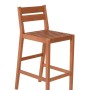 Barhocker aus Eukalyptusholz, Teil eines Bartisch-Sets, mit Sprossen an Sitzfläche und Rückenlehne.