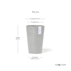 Ecopots Vase Pisa, weißgrau, 17,5 cm. Elegante Blumenvase für Innen & Außen.
