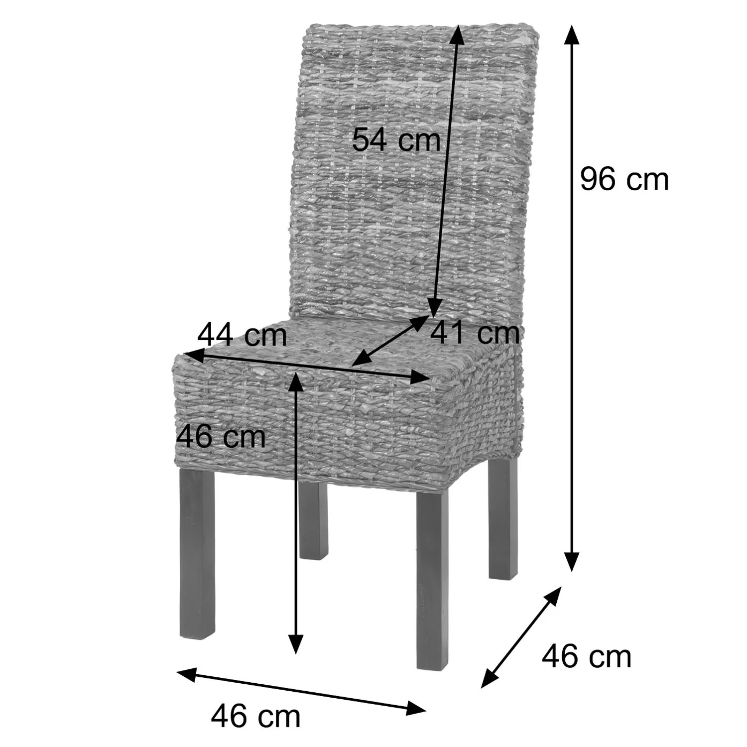 Esszimmerstuhl Loiret, 6er Set, dunkles Bananenblatt-Geflecht, Maße