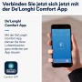 DeLonghi Luftentfeuchter per App steuern: Smartphone mit DeLonghi Comfort App in der Hand.