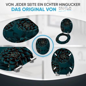 Sanilo WC-Sitz Dahlien Design, Holz, Absenkautomatik für leises Schließen.
