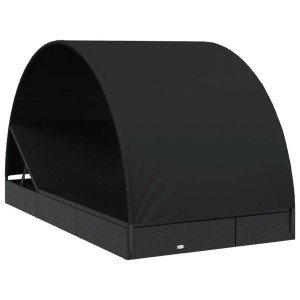 Schwarze vidaXL Sonnenliege für 2 Personen mit Runddach aus Rattan und Stahl.