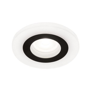 Schwarzer Orion Einbaustrahler GU10, Ø 11cm, mit Acrylring für dekorative Beleuchtung.