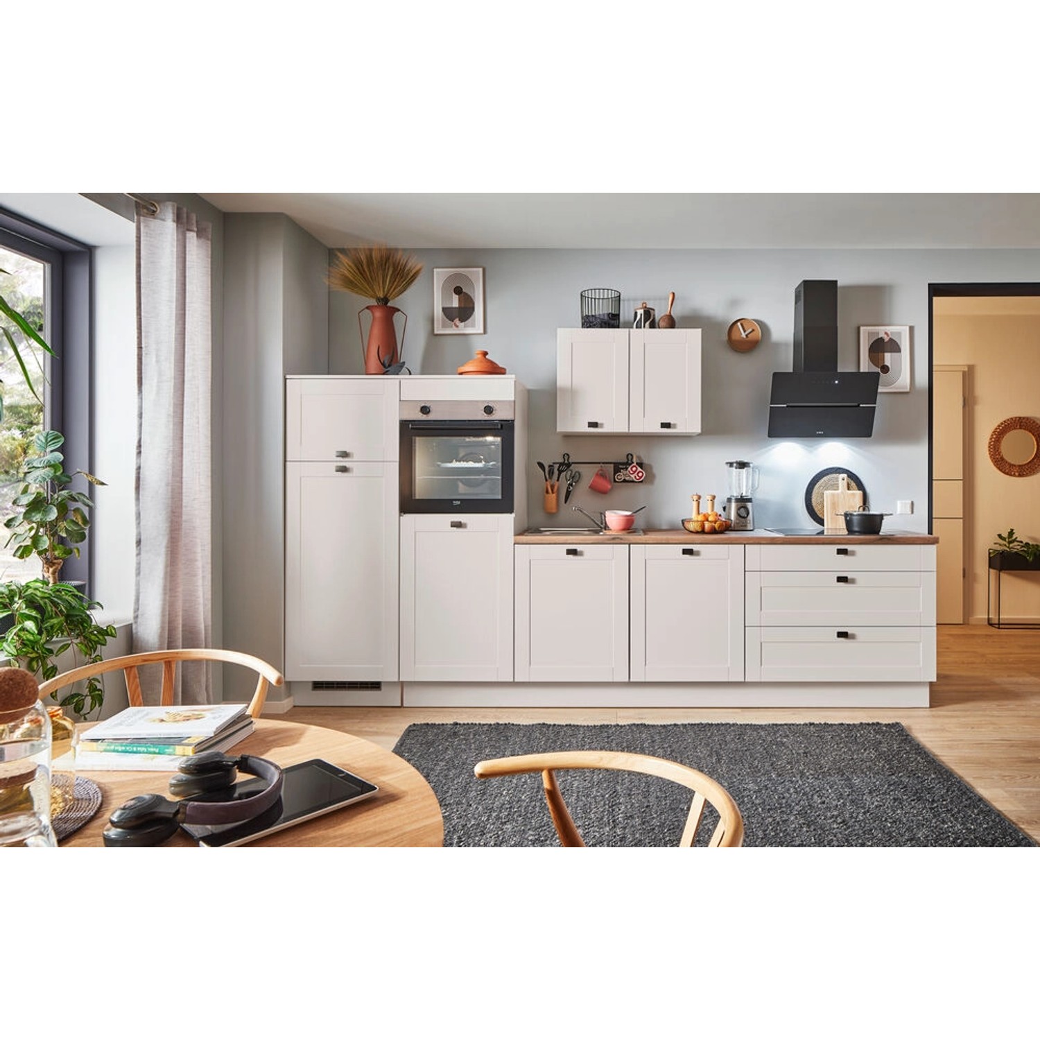 pino Küchenzeile 340 cm Kaschmirgrau Matt Anschlag,inks 2 Geräteschränke günstig online kaufen