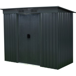 Floraworld Metall-Gerätehaus in Anthrazit, 2,69 m², mit Schiebetür und Lüftungsgittern.