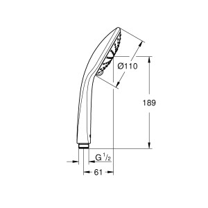Technische Zeichnung der Grohe Euphoria 110 Duo Handbrause mit Maßen.