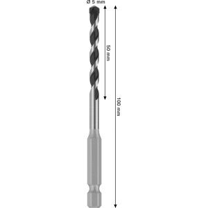 Bosch Pro Hex-5 Fliesenbohrer, 5 mm Durchmesser, 100 mm Länge, silberfarben.