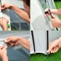 Detailansichten des Bestway Pavillons für runde Pools: Befestigung von Fenster, Stange, Folie und Reißverschluss.