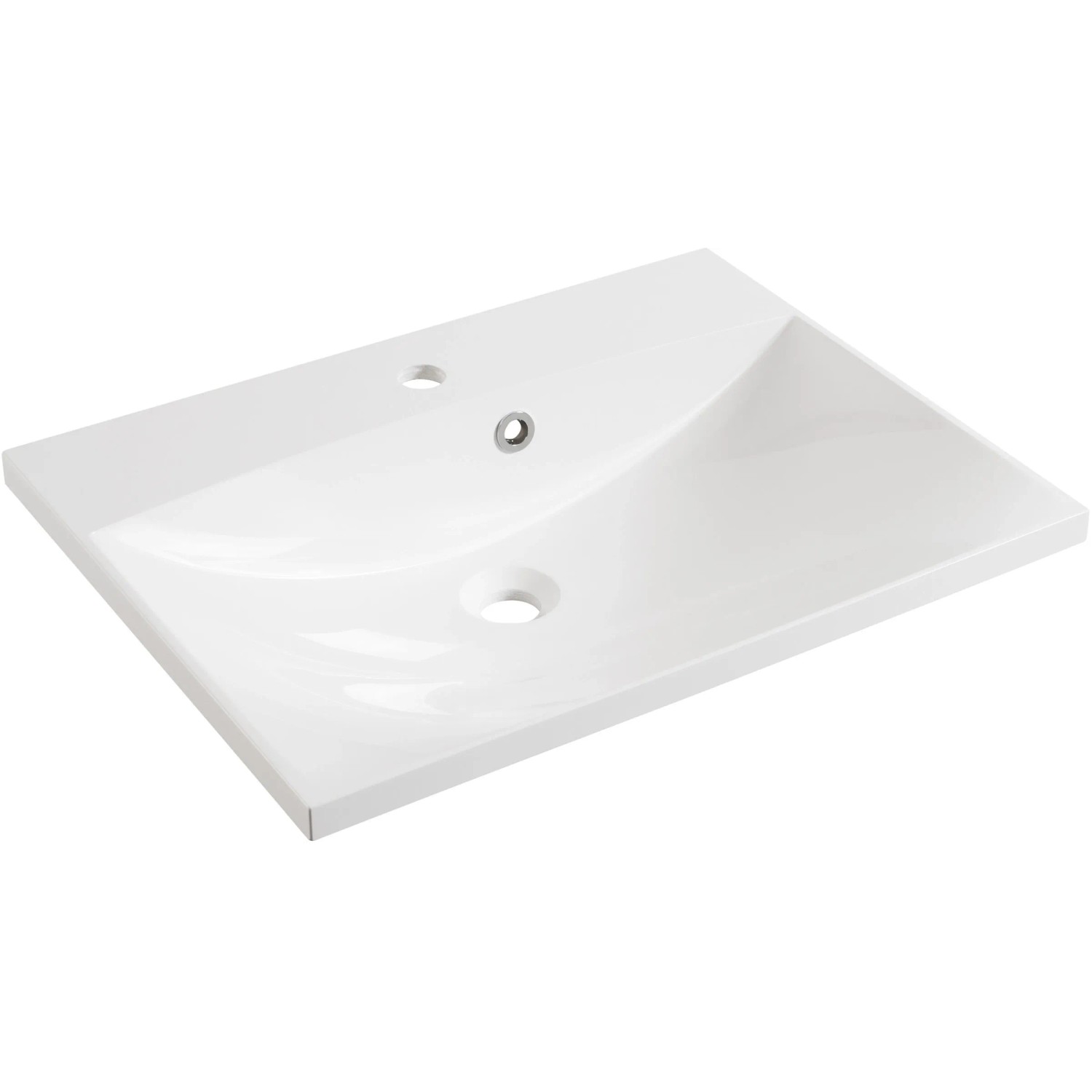 Weißes Fackelmann B.clever Waschbecken (60 cm) aus Gussmarmor, Aufsicht.