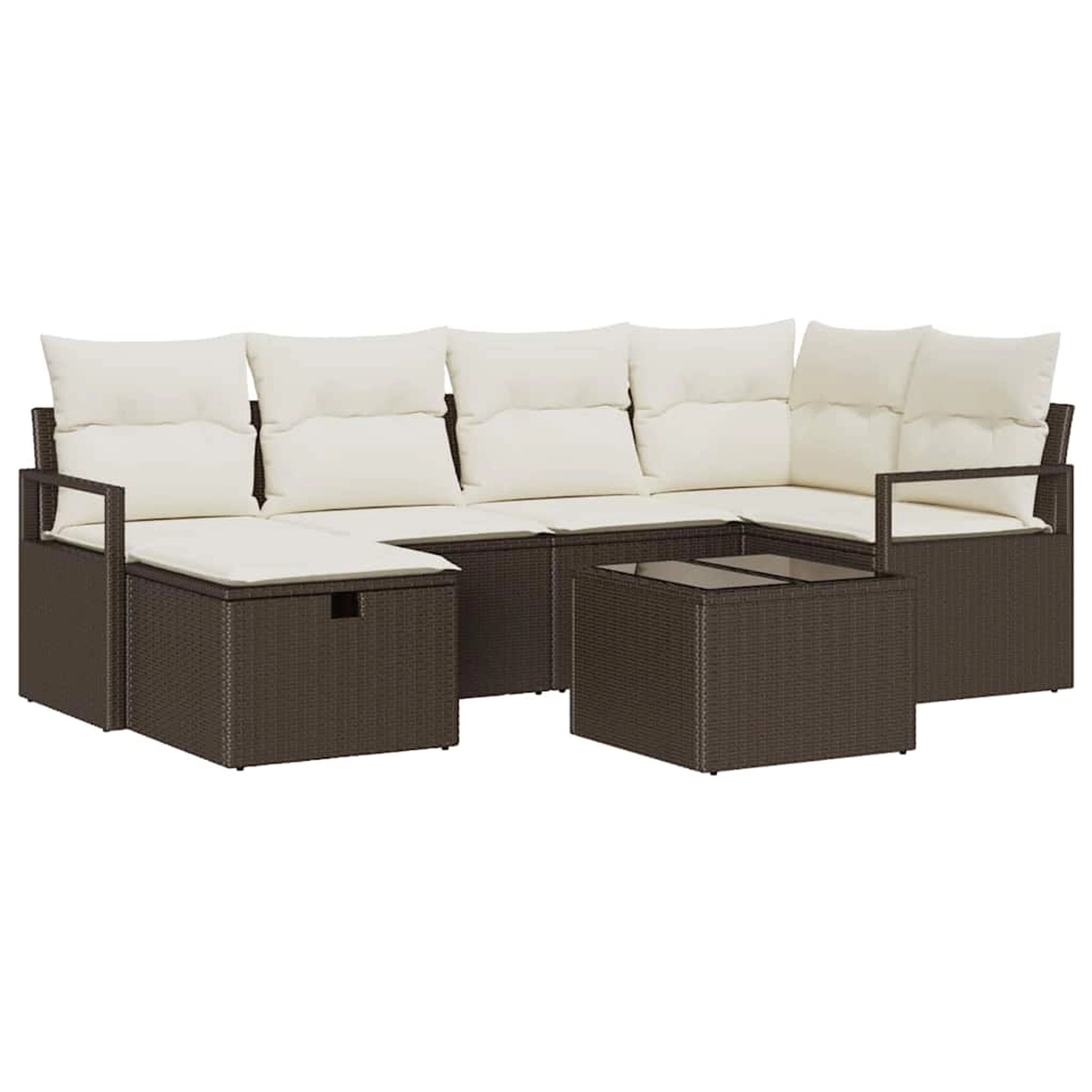 vidaXL Garten-Sofa-Set mit Kissen mit Speicher 7-Tlg Braun Poly Rattan 3360 günstig online kaufen