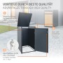 ML-Design Mülltonnenbox, anthrazitfarben mit Lärchenoptik, für 240L Tonne, mit Tür geöffnet.