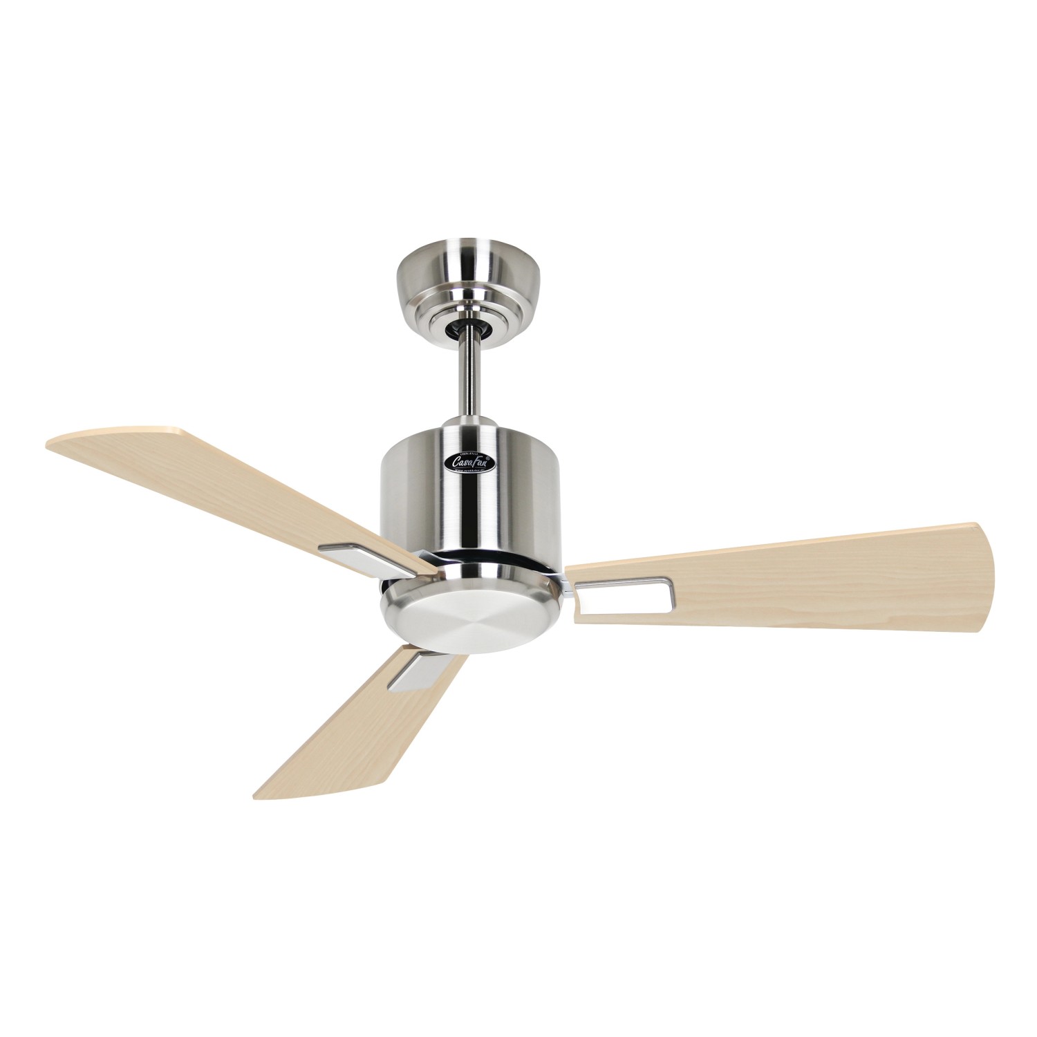 Energiespar Deckenventilator Eco Neo III WiFi, Chrom gebürstet, Ahorn/Buche Flügel, 92cm