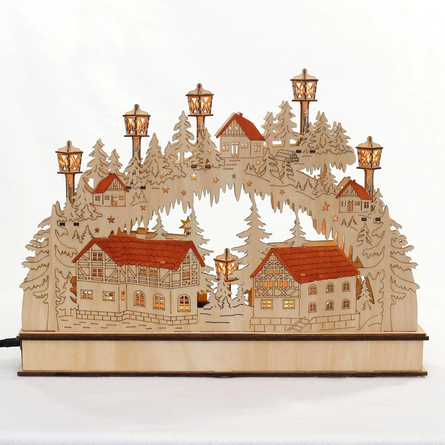 Dekohelden24 LED Holz Schwibbogen mit Bewegtem Weihnachtsbaum Inklusive Netzteil und Batteriebetrieb Möglich mit Wanderfiguren L/B/H 45 x 12 x 35 cm_2