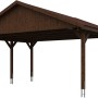 Satteldach-Carport Wallgau, Nussbaum mit roten Schindeln, Holzkonstruktion.