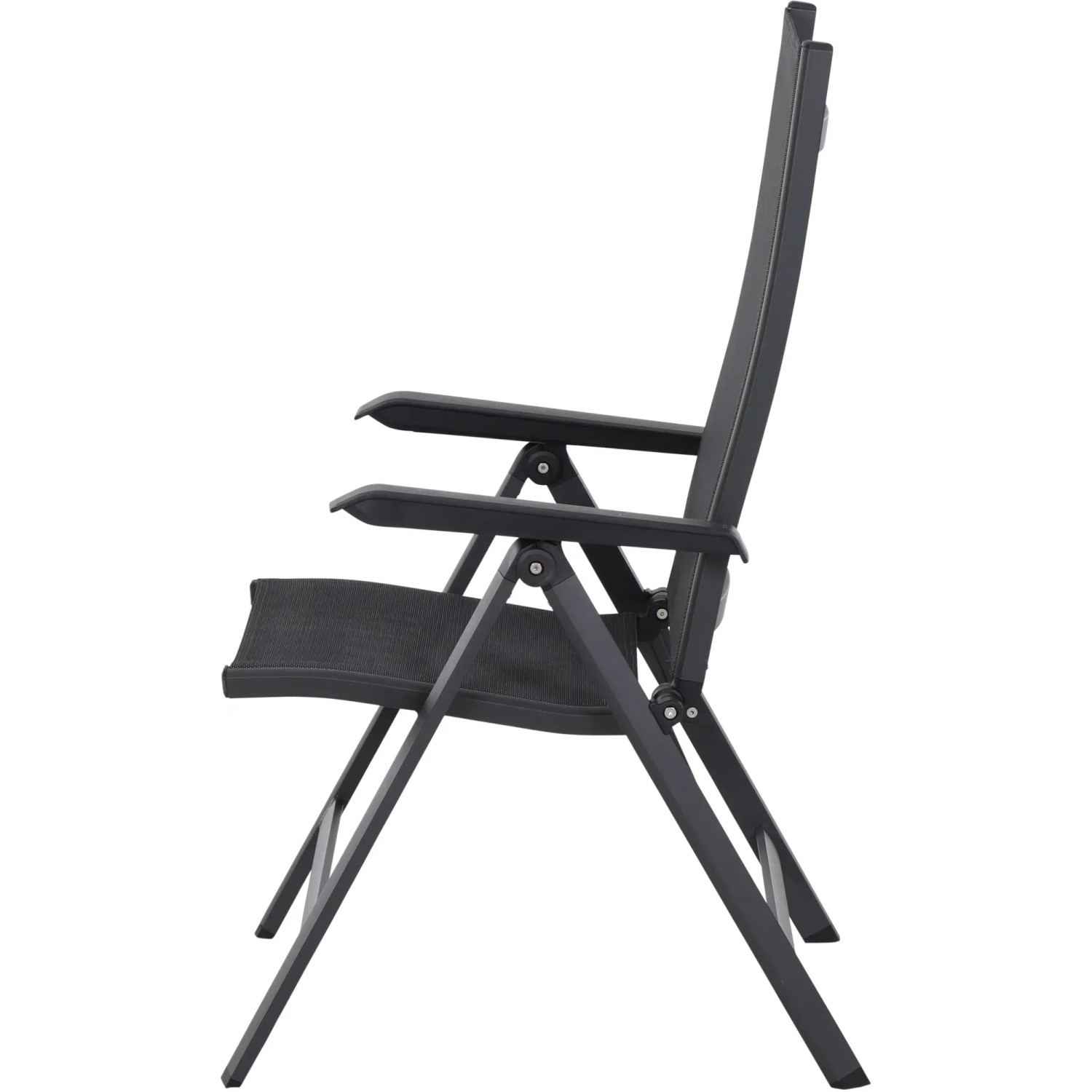 Siena Garden Klappsessel Tesoro, anthrazitfarbenes Alu-Gestell, schwarze Sitzfläche, Seitenansicht.