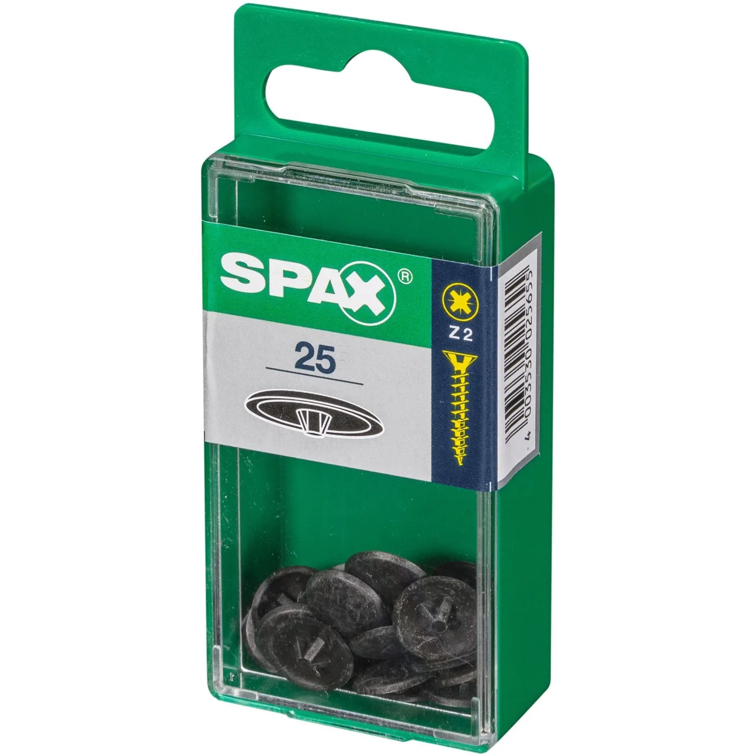 Spax Zierkappen, schwarz, für Pozi Z2 Schrauben, 25 Stück im Kunststoffbehälter.