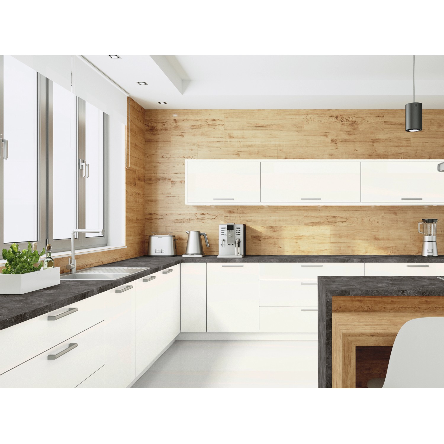 Moderne Küche mit Kaindl Arbeitsplatte in Schieferoptik, 60 cm breit.