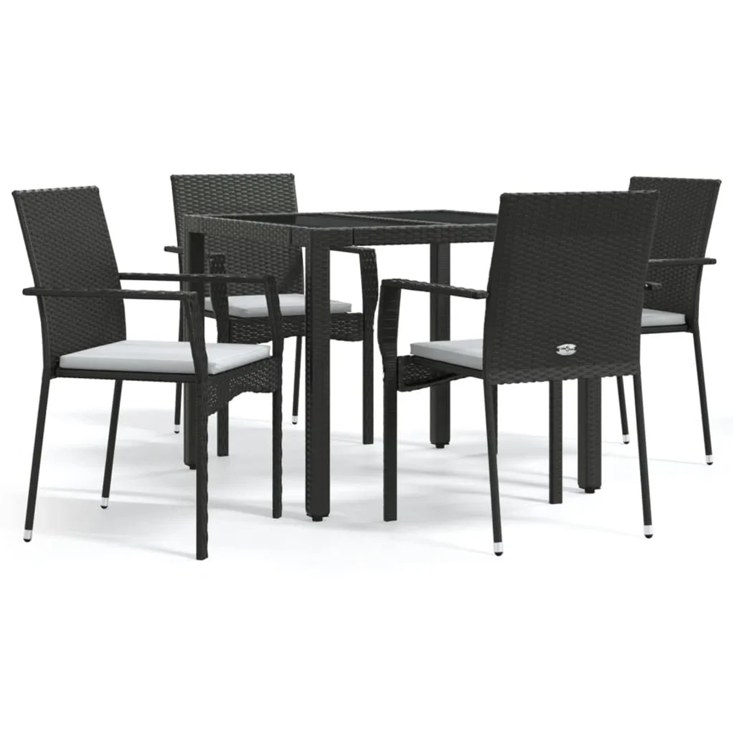 vidaXL 5-Tlg Garten-Essgruppe mit Kissen Schwarz Poly Rattan 3184976