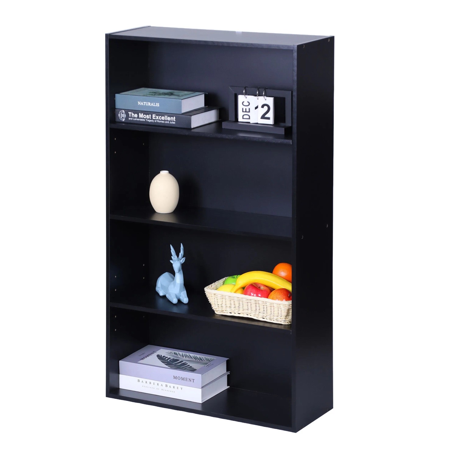 Relaxdays Bücherregal Holzwerkstoff Schwarz Verstellbar 4 Ebenen 82 cm x 60 cm x 24 cm