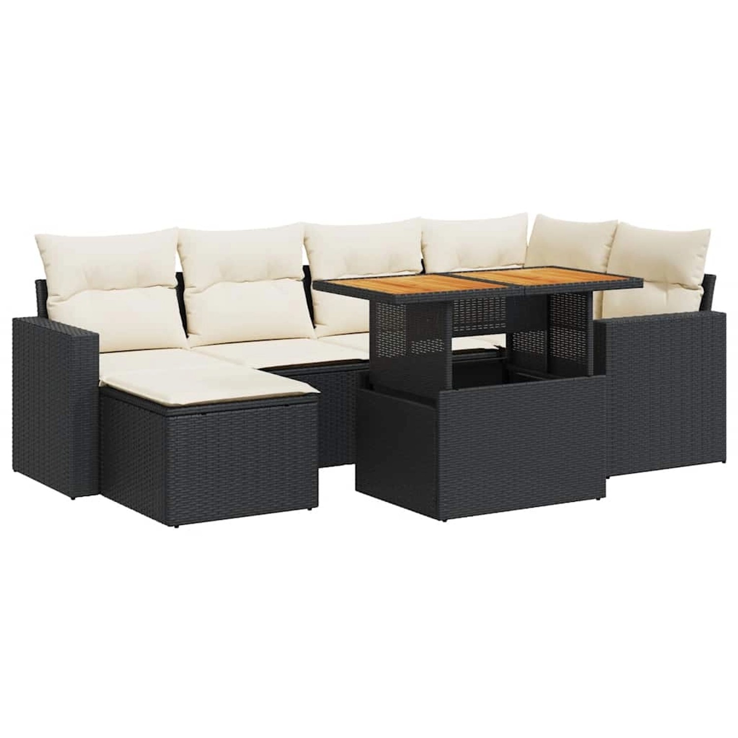 vidaXL 7-Tlg Garten-Sofagarnitur mit Kissen Schwarz Poly Rattan 3327059 günstig online kaufen