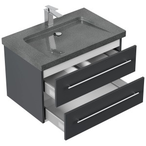 Posseik Badmöbel-Set Yamo, 75 cm, Grafit: Waschtisch mit Granit-Waschbecken und zwei Schubladen.