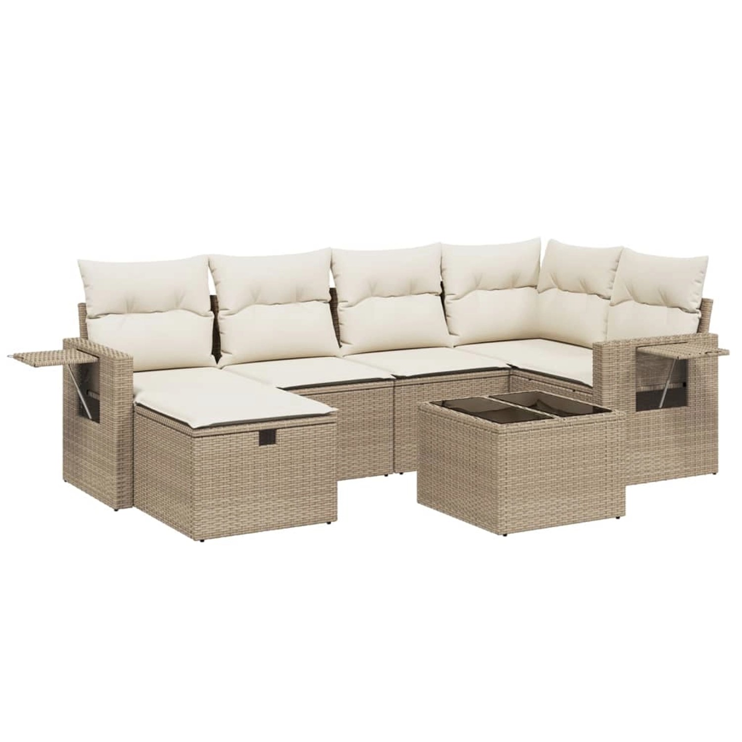 vidaXL 7-Tlg Garten-Sofagarnitur mit Kissen Beige Poly Rattan 3263804 günstig online kaufen