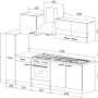 Skizze der Respekta Küchenzeile KB240ESWC, 240 cm, Weiß-Eiche Glänzend, mit Maßen und Details.