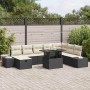 Schwarzes 9-teiliges vidaXL Garten-Sofa-Set aus Poly Rattan mit höhenverstellbarem Tisch.