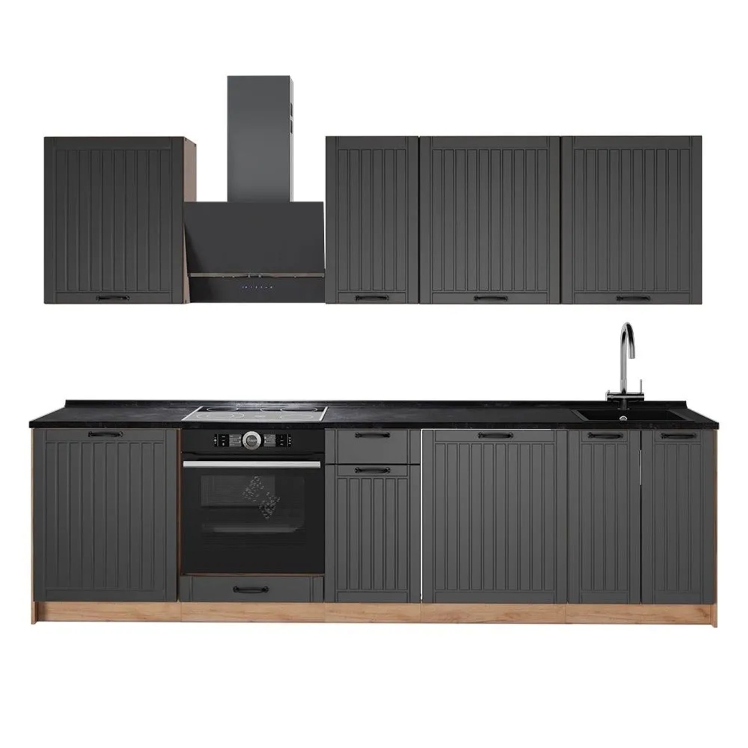 Vicco Küchenzeile Fame-Line Dunkelgrau/Goldkraft Eiche 280 x 82 AP Anthrazit Art Nr 64192