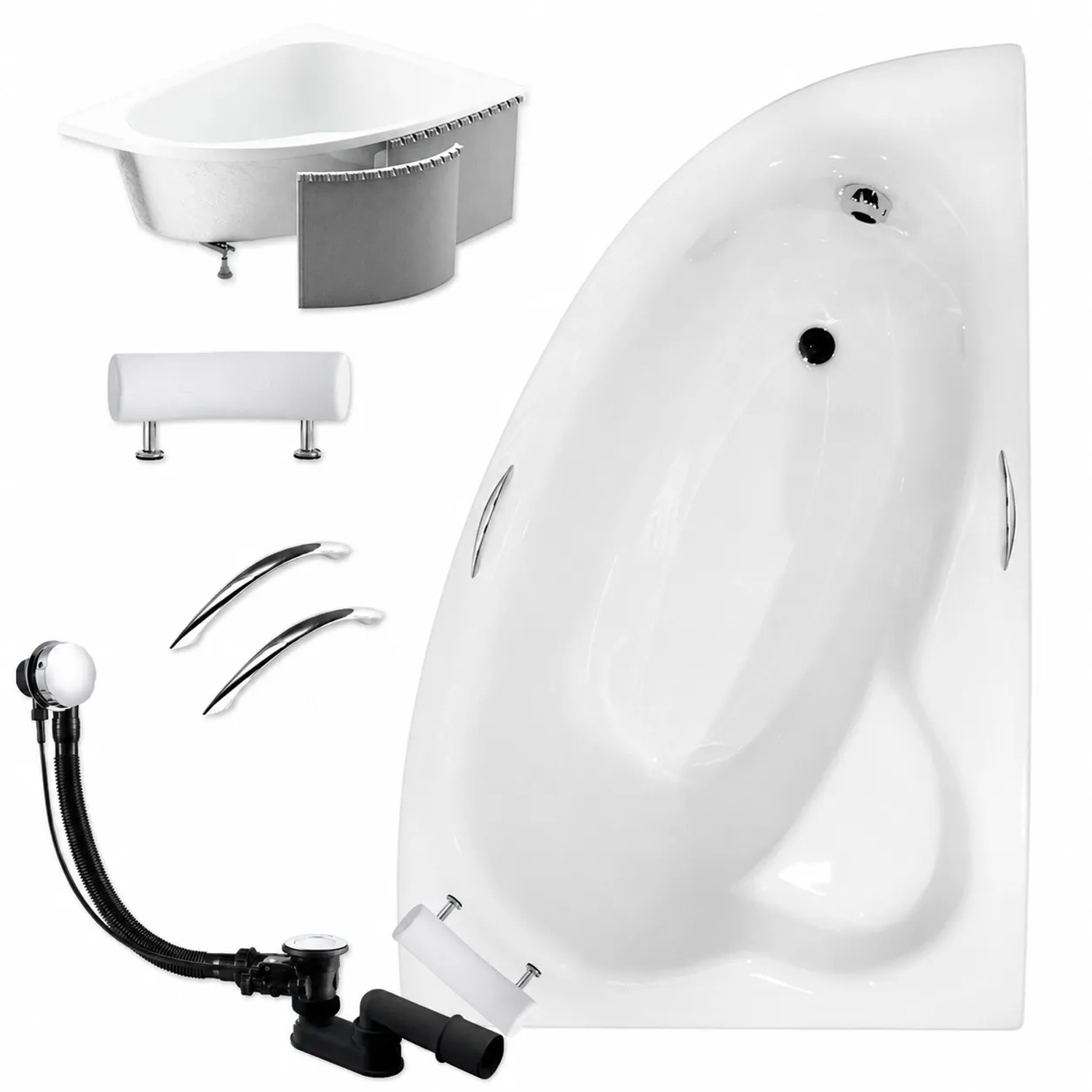 KOLMAN Badewanne Eckwanne 150 x 100 Cm Rechts Mit Styroporverkleidung Inkl. Ablauf Und Füße