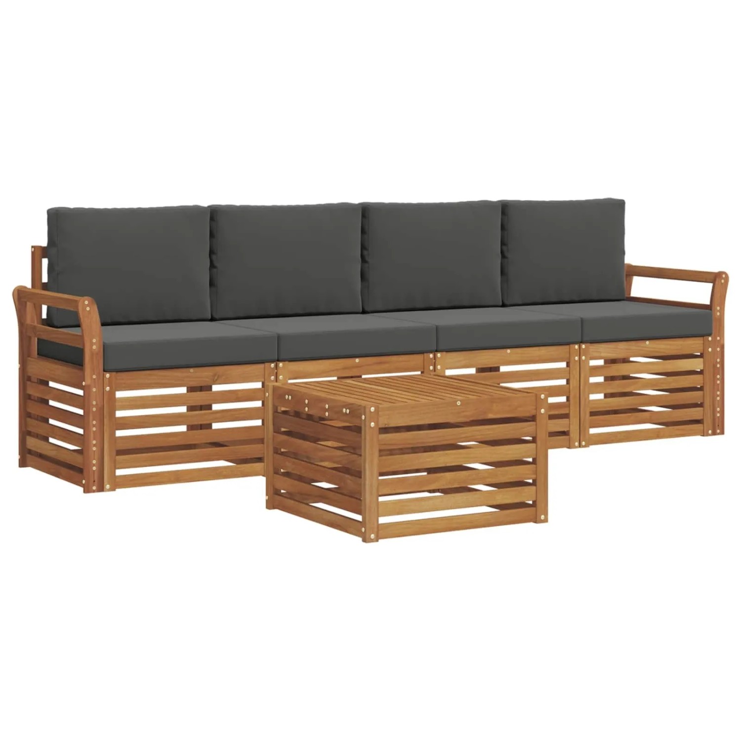 vidaXL Sofagarnituren 5-Tlg Natur und Anthrazit Massivholz Akazie 3374332