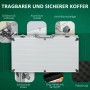 Silberner Aluminium Pokerkoffer mit Schlössern, schützenden Ecken und Polsterung. Sicherer, tragbarer Poker Set Koffer.