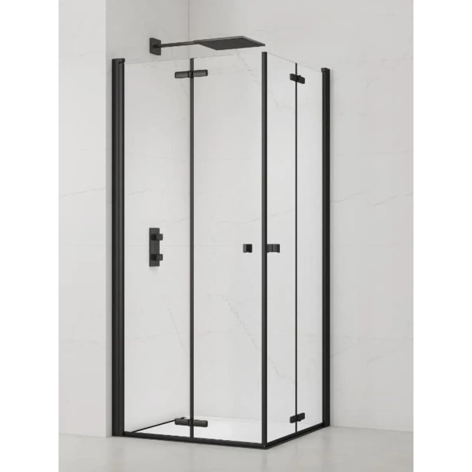 Swiss Aqua Technologies Duschkabine Duschwand Quadratische 90x90CM Eckdusche EasyClean Glas Schwarz