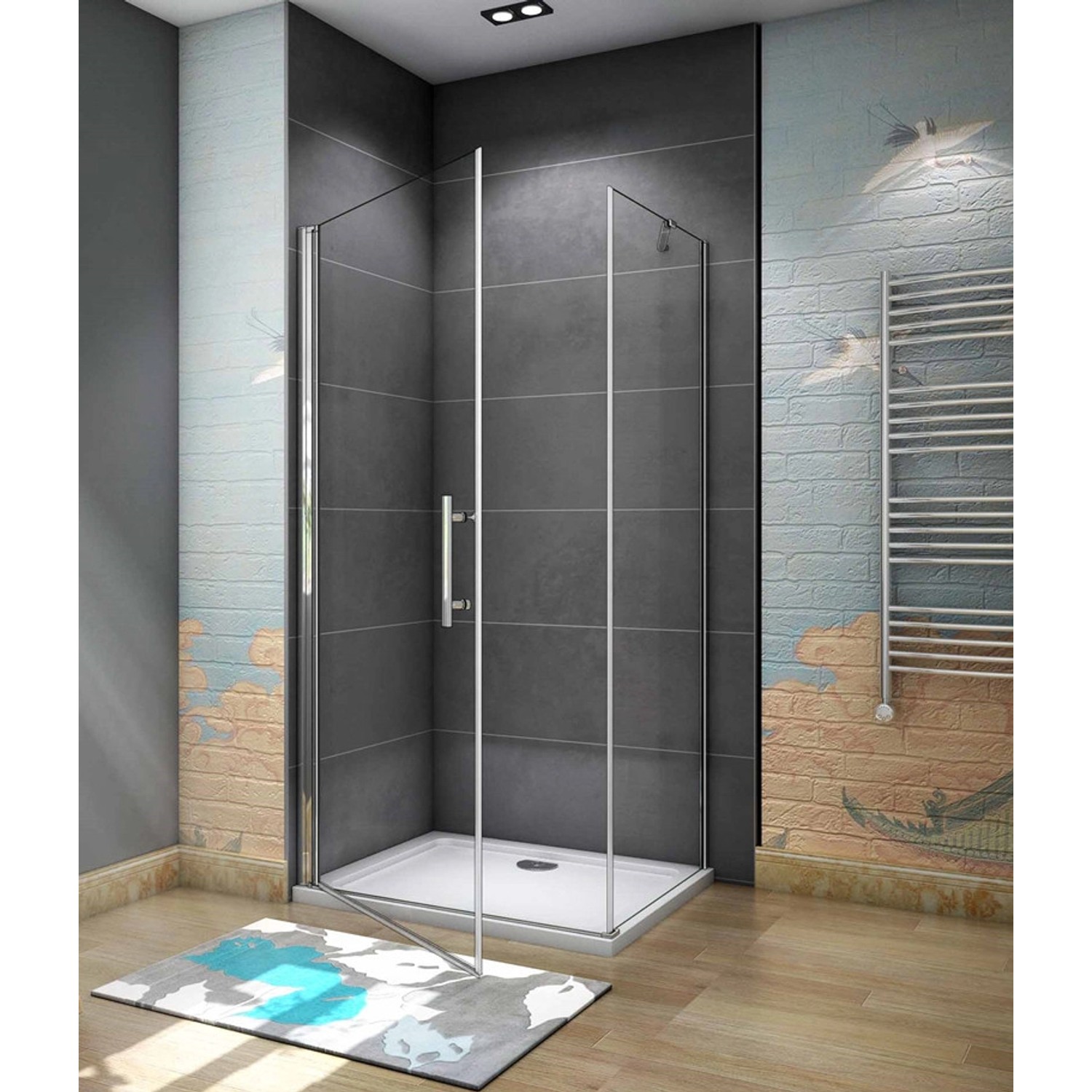 Duschparadies Duschkabine Eckeinstieg 90 x 90 cm Höhe 185cm Pendeltür Schwingtür 6mm NANO Glas Eckdusche Duschtür x Seitenwand_4