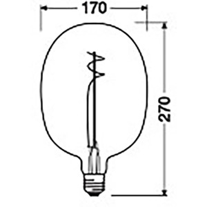 Osram LED-Leuchtmittel E27, 4,8W, warmweiß, mit Maßangaben (27x17cm) für Höhe und Durchmesser.
