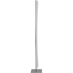 Schlanke, chromfarbene LED-Stehleuchte Bones 2 mit Acrylglas-Schirm für warmweißes Licht.