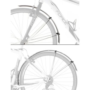 Force Schutzbleche 28 Zoll, 48mm breit, mit Streben am Vorder- und Hinterrad eines Fahrrads.