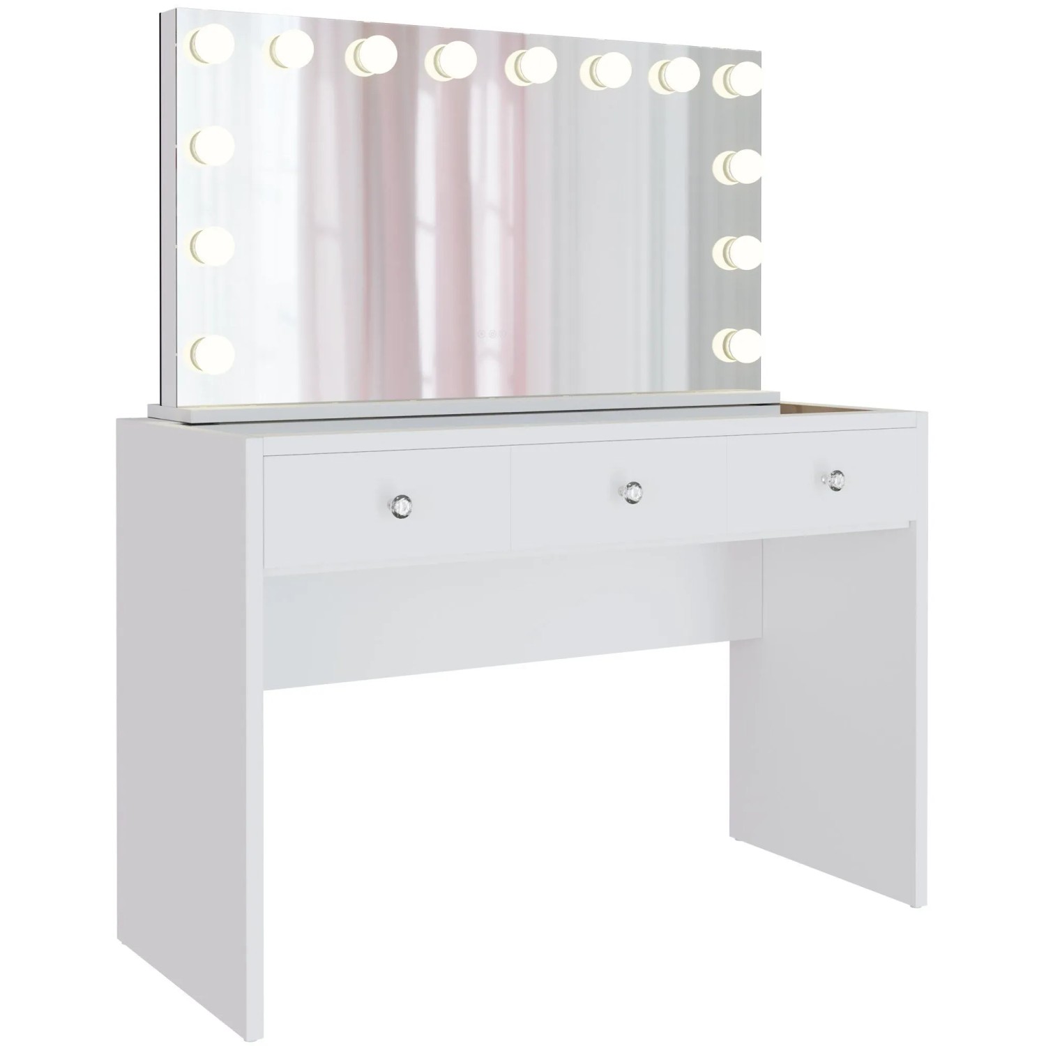 DELUKE Schminktisch LILLE Holz Weiß 120x50x144cm Schminktisch Beleuchtung Spiegel Kosmetiktisch Frisiertisch Stauraum