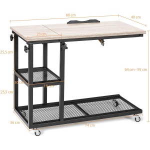 Costway Pflegetisch Höhenverstellbar mit Rollen mit Kippbarer Natur