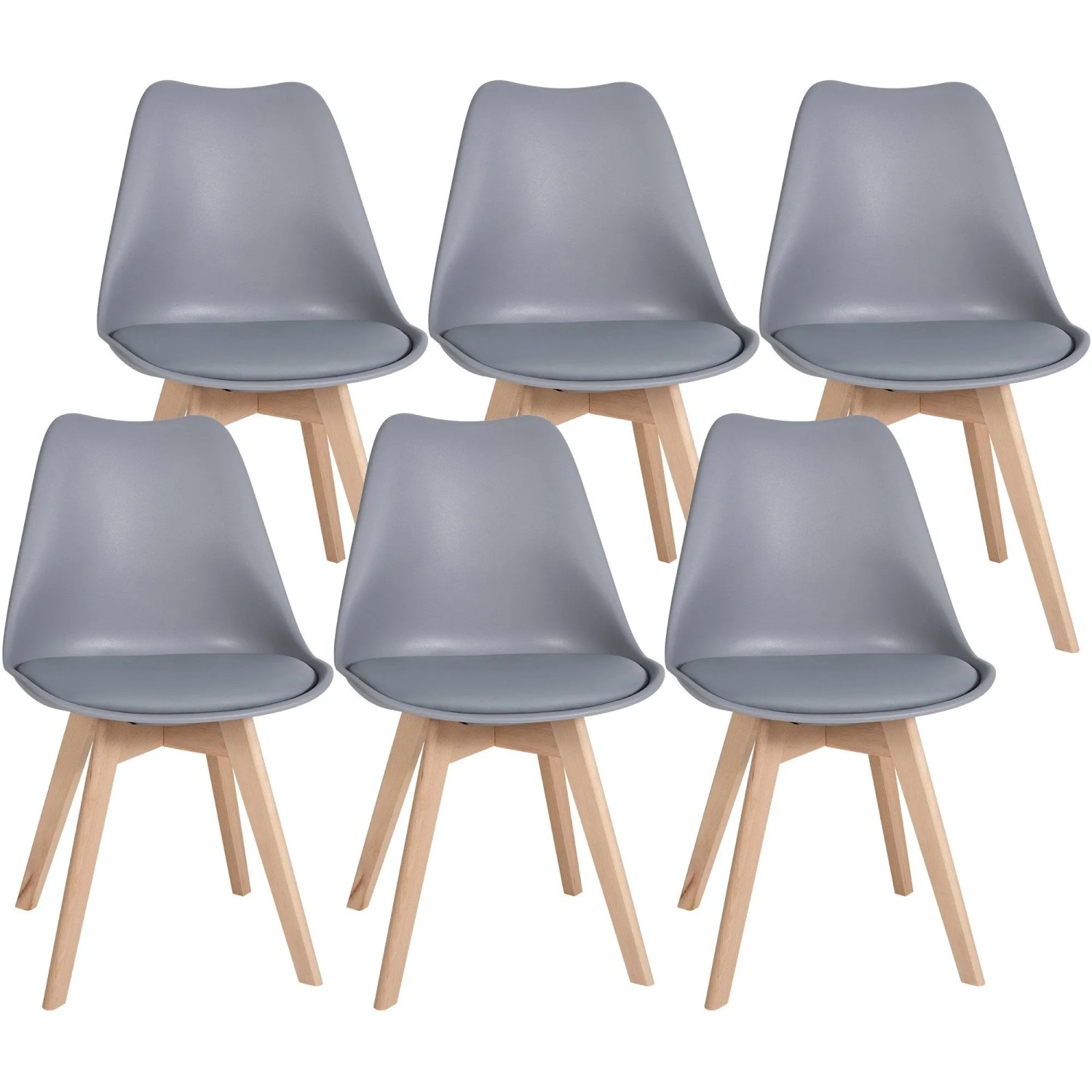 DELUKE 6er Set Esszimmerstuhl SIKEL Kunststoff Grau 49x50x83cm Essstühle Esszimmerstühle Küchenstühle Wohnzimmerstühle