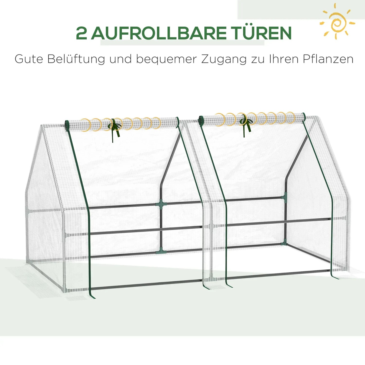 Outsunny Gewächshaus mit Rollfenster, PE-Folie, Stahlgestell, weiß. Ideal für Garten und Anzucht.