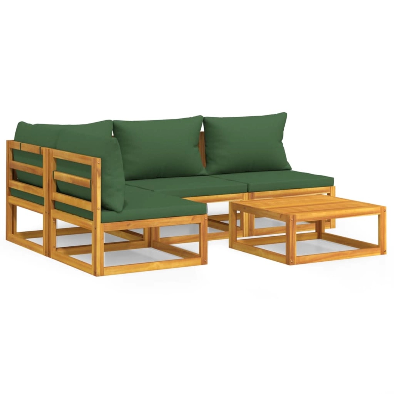 vidaXL 5-tlg Garten-Lounge-Set mit Grünen Kissen Massivholz Modell 4