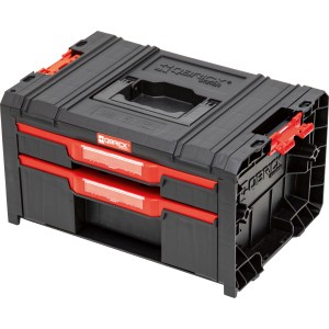 Qbrick PRO Drawer 2 Werkzeugkoffer mit zwei Schubladen in Schwarz und Rot.