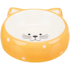 Orangefarbener Jollypaw Keramiknapf mit Katzengesicht, 0,25 l, 12 cm Durchmesser.