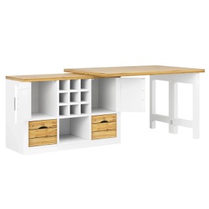 Merax Ausziehbarer Kücheninsel-Esstisch mit Sideboard  360° Tischplatte  Stauraum  Weiß