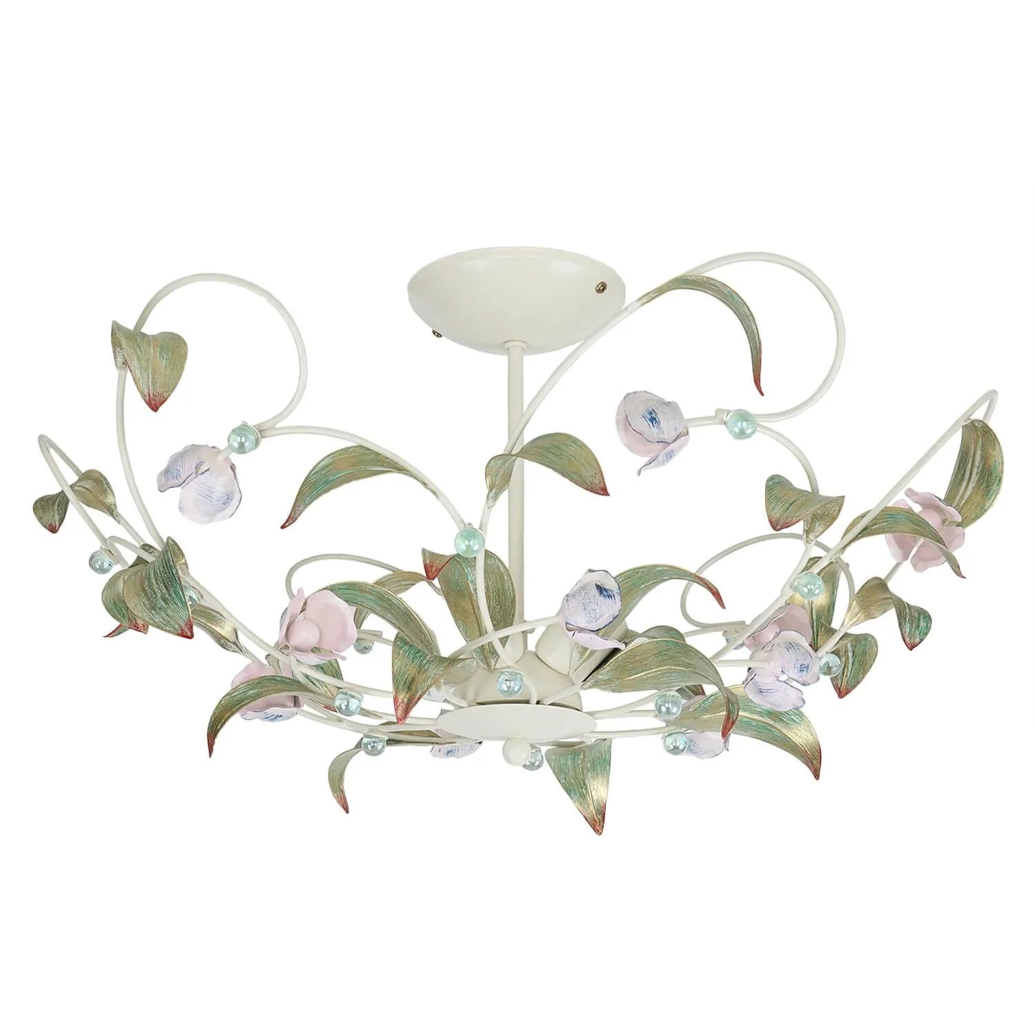Licht-Erlebnisse Deckenlampe Metall E14 64 cm Breit Weiß Rosa Grün Floral